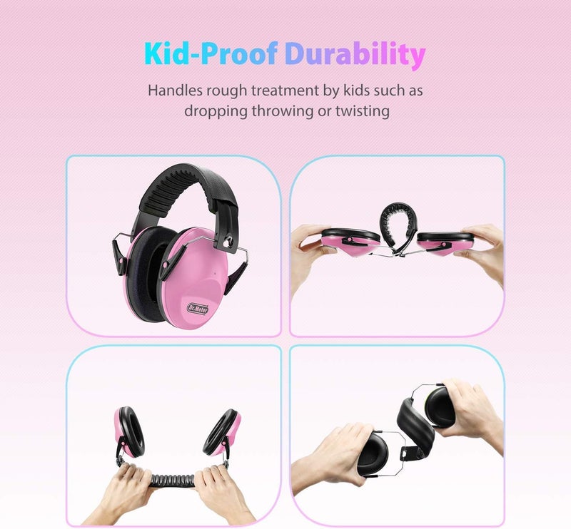 Dr.Meter Noise Cancelling Headphones for Kids: EM100 SNR27.4 Kids Ear Protection Earmuffs with Adjustable Headband, Ear Muffs for Noise Reduction in Monster Jam, Concert, Firework, Mowing, Pink - Image 4